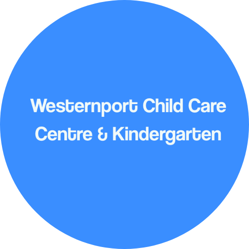 Logo for Westernport Child Care Centre & Kindergarten on a blue background.