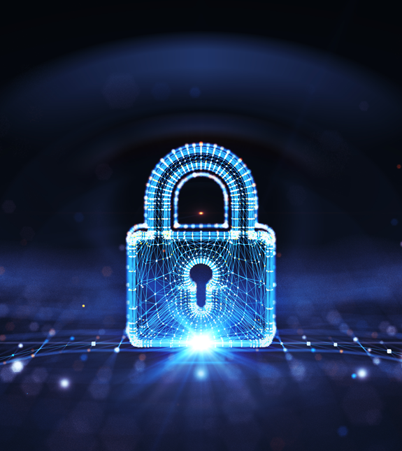 Cyber Security Solutions for Businesses Digital lock symbolizing cyber security protection.