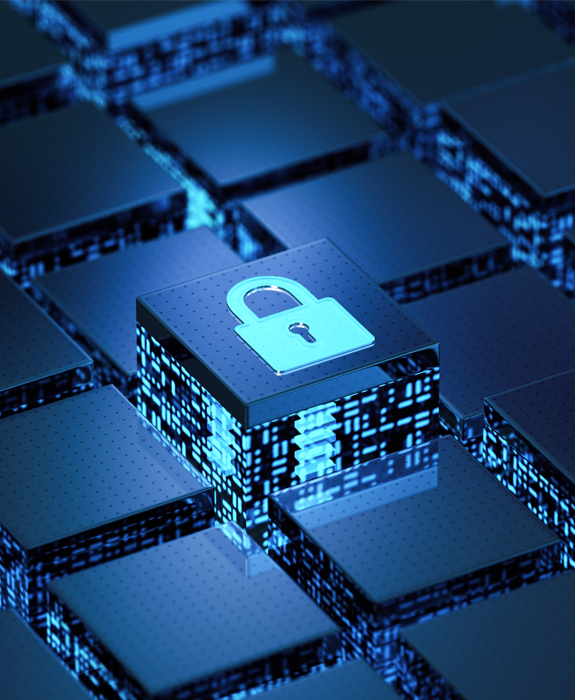 Cybersecurity Solutions for Businesses A digital representation of cybersecurity with a lock icon.